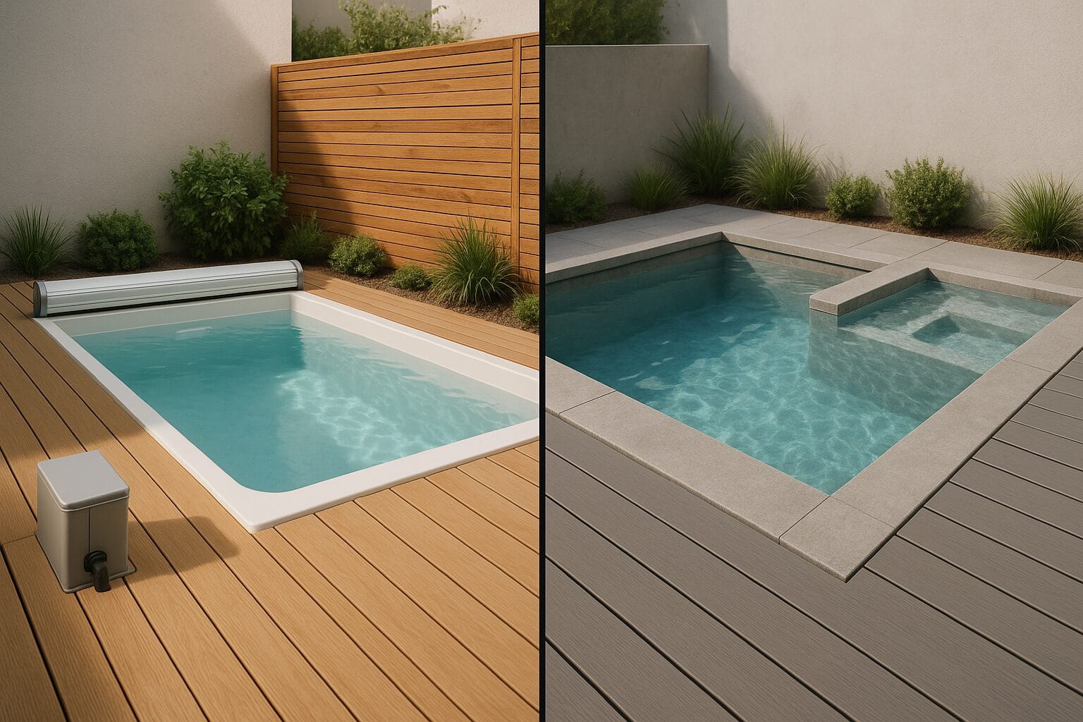 Vue d’ensemble d’une mini-piscine intégrée dans un petit espace